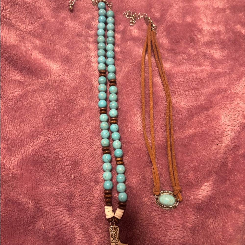 Turquoise and Brown Beaded Necklace set